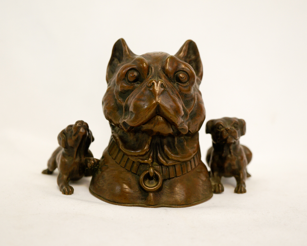 Antique Bronze Inkwell with Dogs