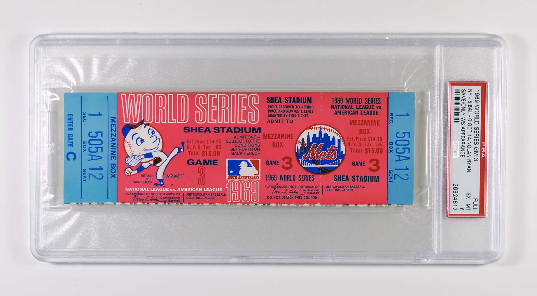 1969 World Series Full Ticket Game 3 PSA 6. 