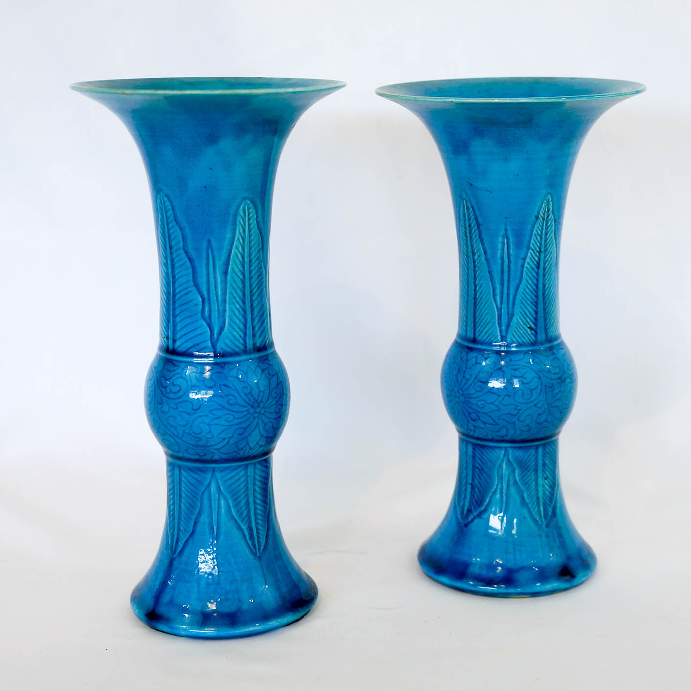 A Pair of Chinese Turquoise Glazed Gu Vases