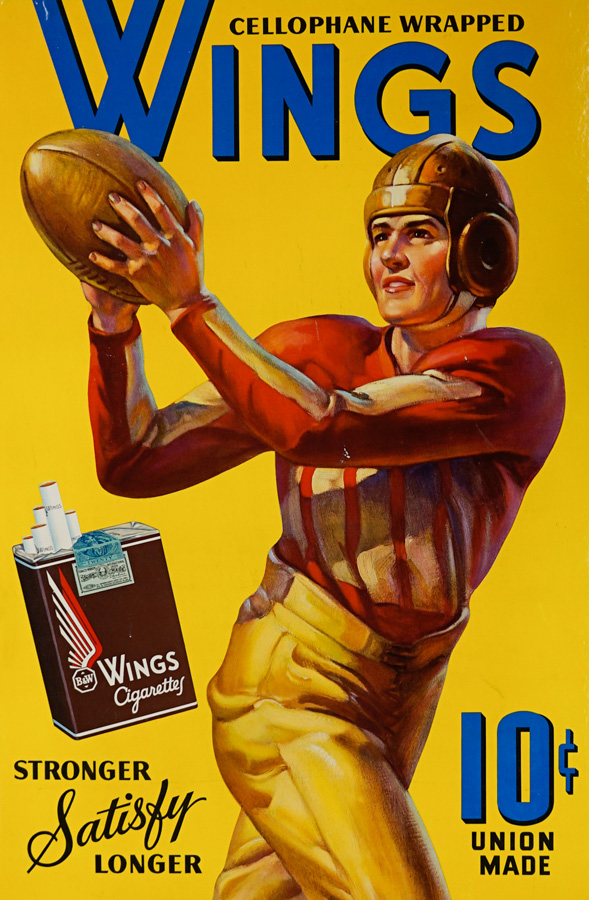 Wings Cigarettes Football Themed Advertising Sign