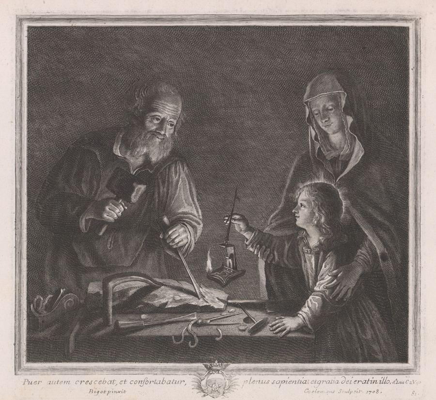 Ca. 1708 Engraving 'Wood Carving' on Laid Paper