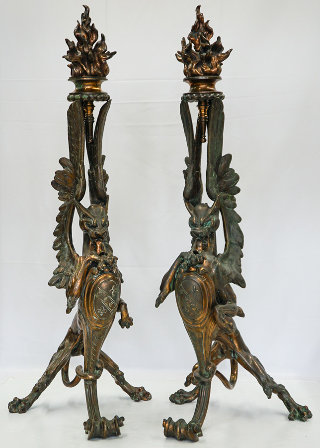 Exceptional Figural Dragon Andirons