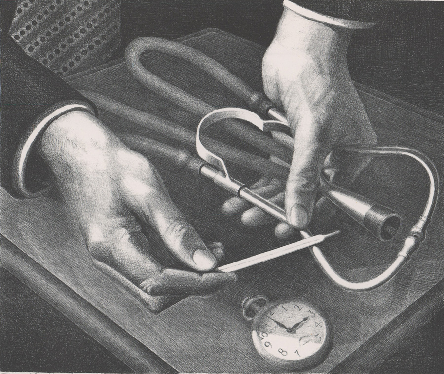 Grant Wood Lithograph [Family Doctor]