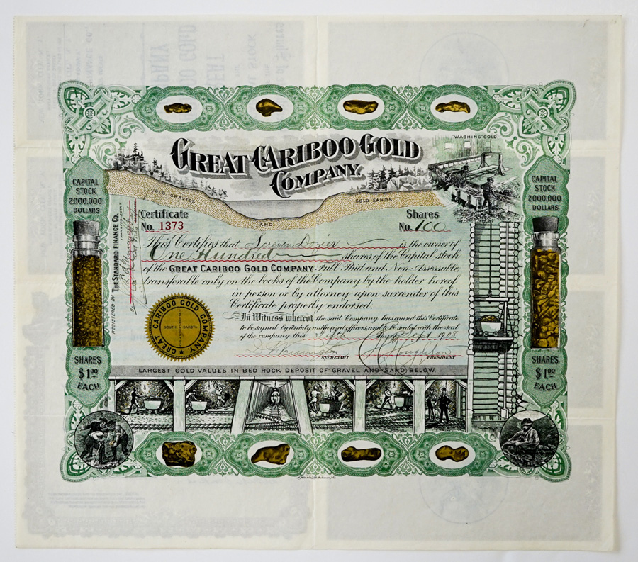 Great Cariboo Gold Company 1908 Stock Certificate