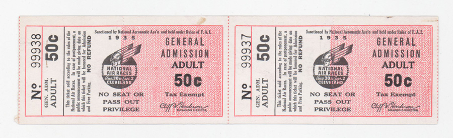 Pair 1935 National Air Races Full Tickets