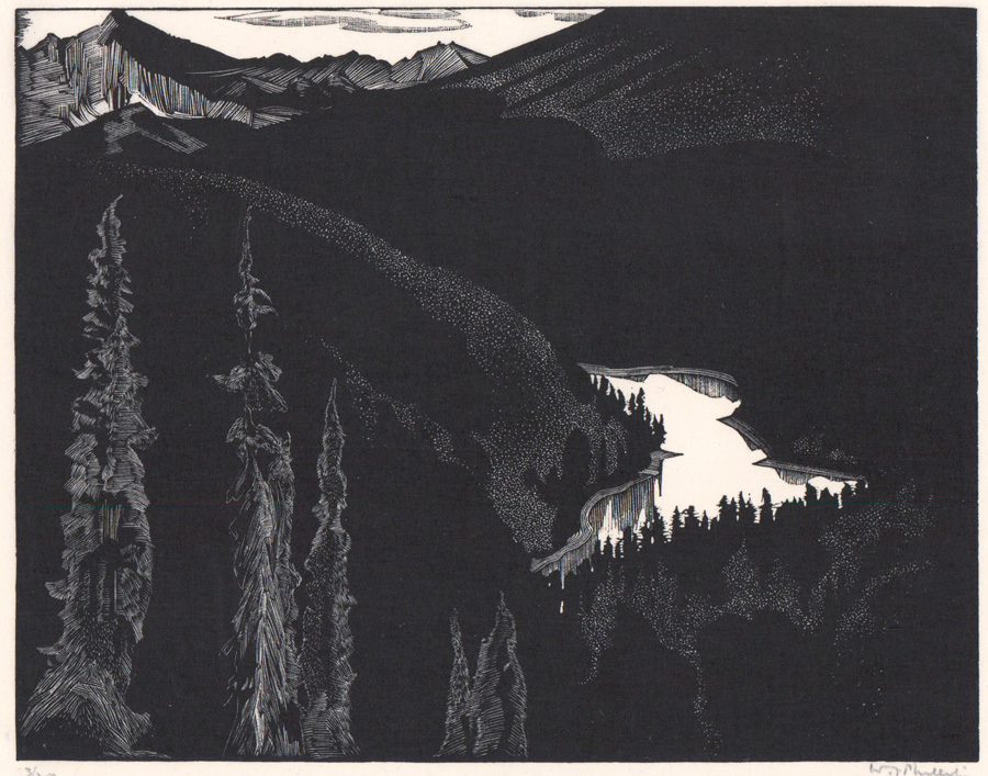 W.J. Phillips Signed Wood Engraving [Vista Lake]