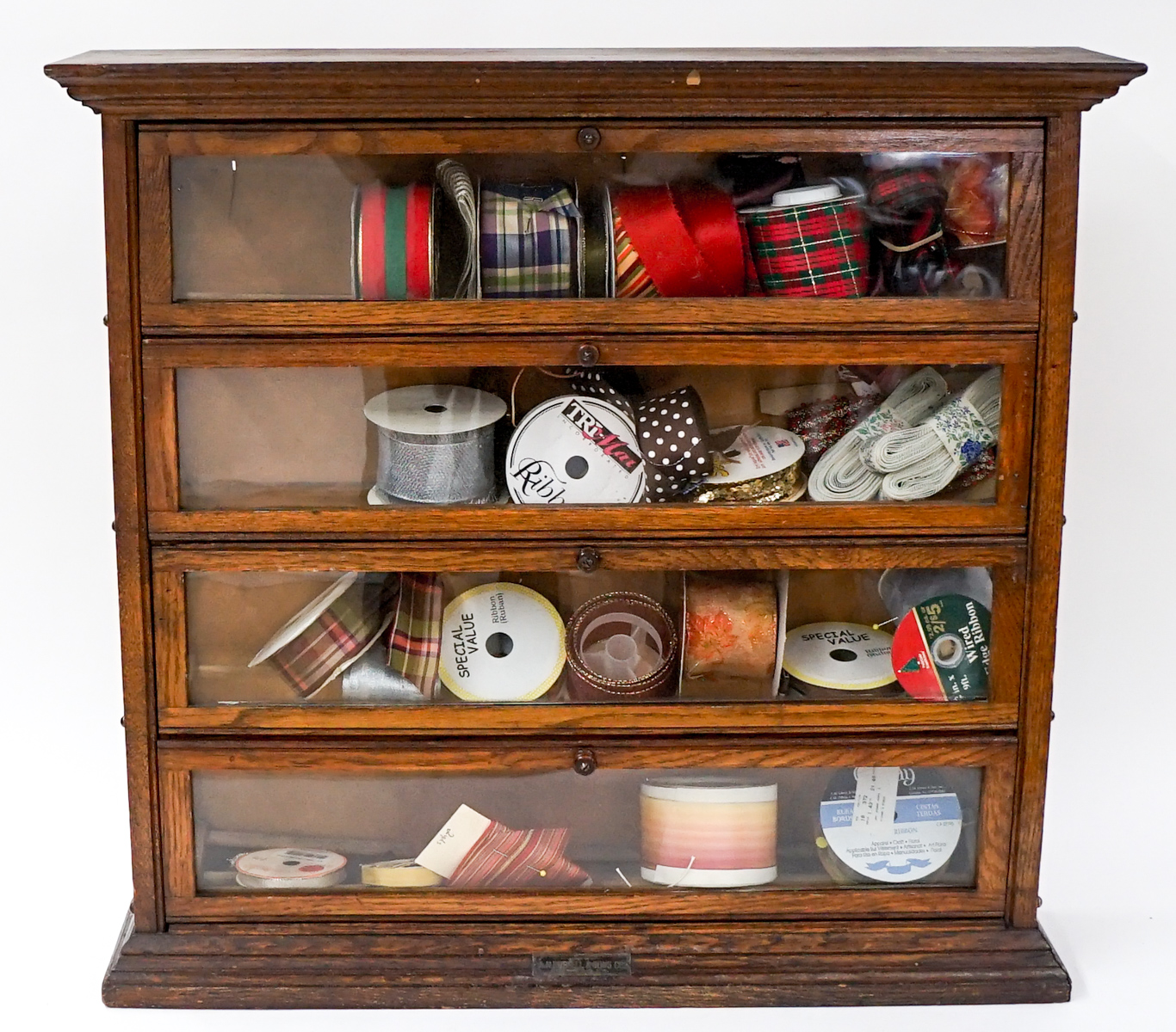 A. N. Russell Ribbon Spool Oak Display Cabinet