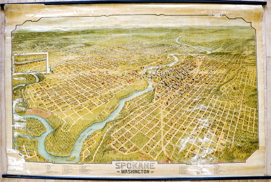 RARE 1905 Spokane Large Map by John W. Graham