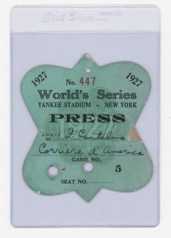 1927 World's Series Yankee Stadium Press Pass
