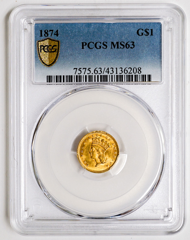 1874 U.S. Gold $1 PCGS MS63