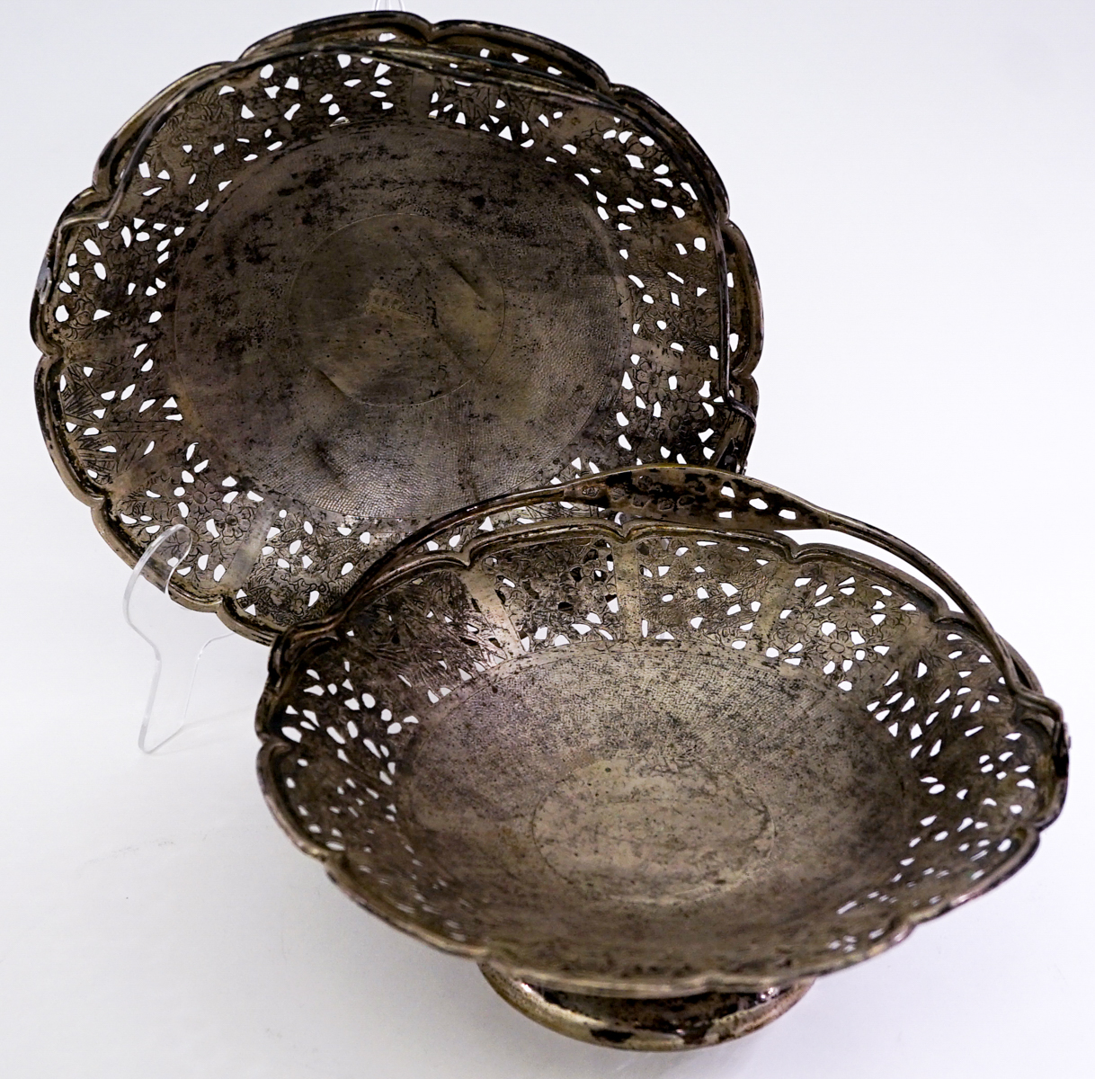 Rare Pair Chinese Export Silver Baskets