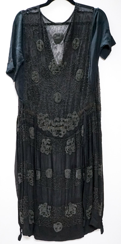 Vintage 1920's Flapper Sheer Black Beaded Dress