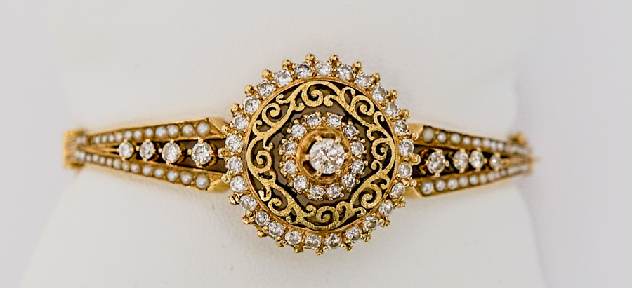 Exquisite 14k Diamond & Seed Pearl Bracelet