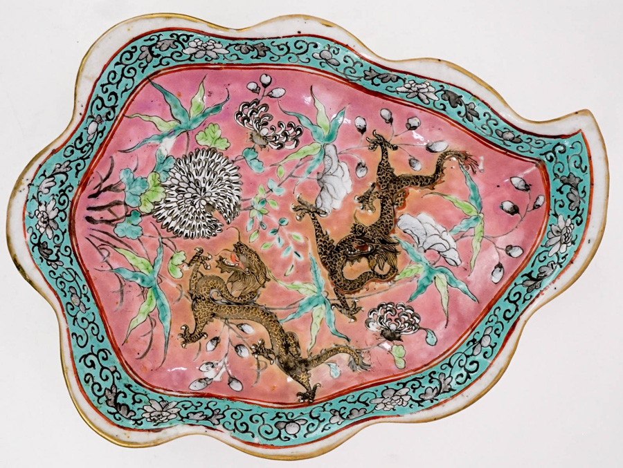 An Antique Chinese Porcelain Pink Dragon Bowl