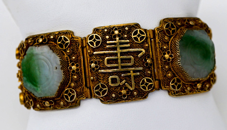 Old Chinese Silver and Jade Bracelet