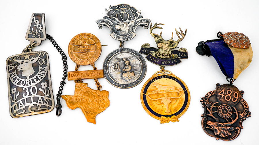 Elk Lodge BPOE (5) 1908 Dallas Convention Badges