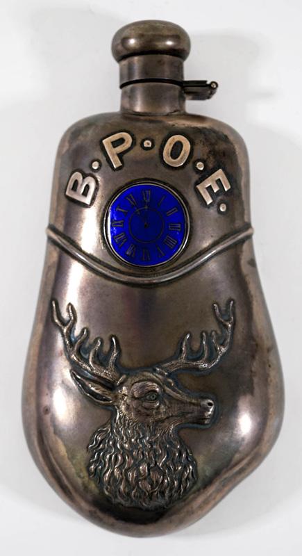 Antique BPOE Elks Sterling Flask
