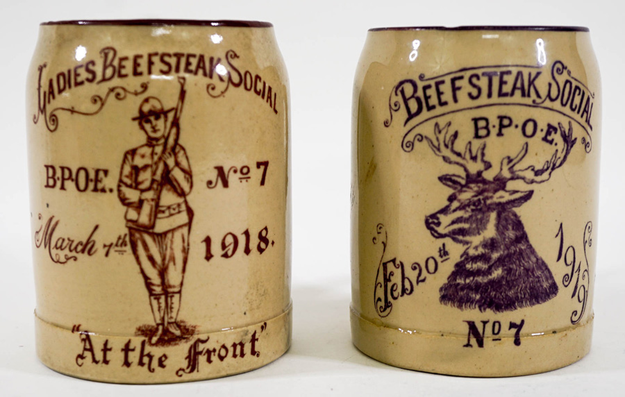 Antique (2) BPOE Beefsteak Social Mugs 1918-19