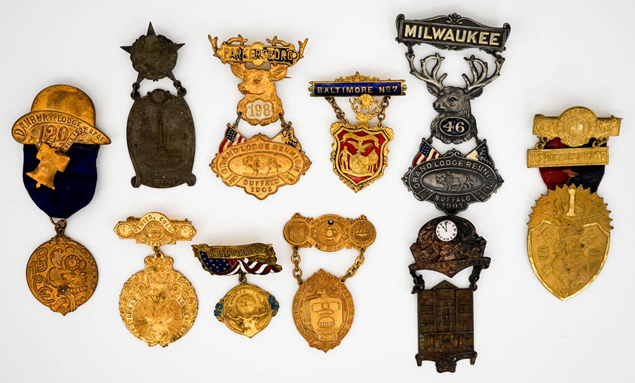 Antique (10) BPOE Elk Lodge Badges [New York]